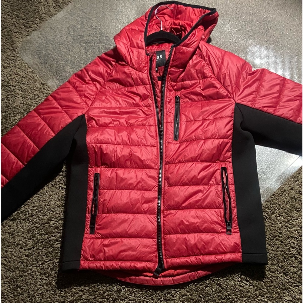 MENS RED GUESS PUFFER JACKET